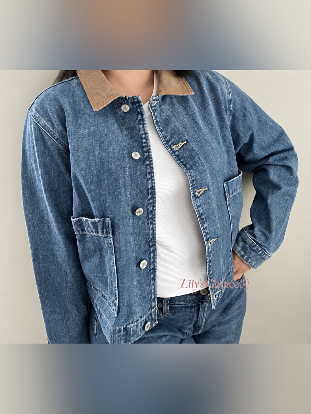 [NWT]Lucky Brand Blue Denim Jacket with Tan Corduroy Collar - Women